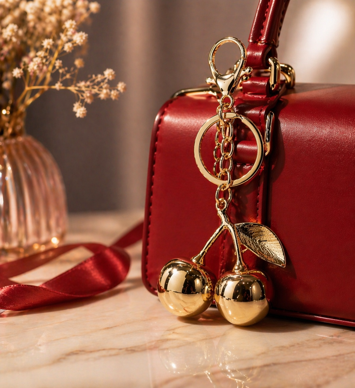Gold Cherry Keychain