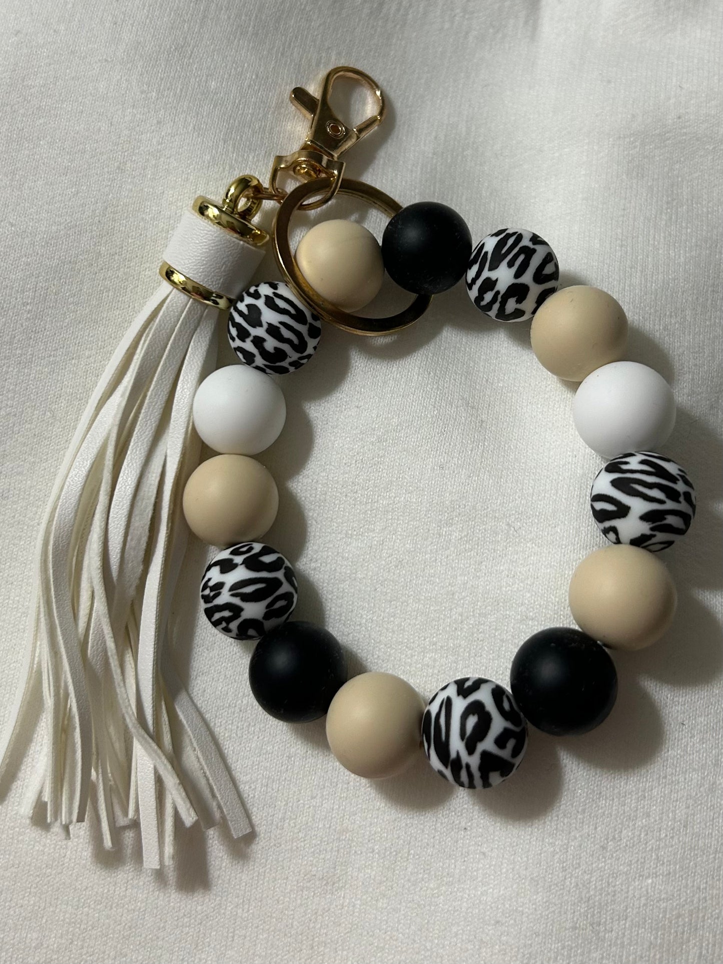Silicone Bead Bracelet Keychain with Tassel