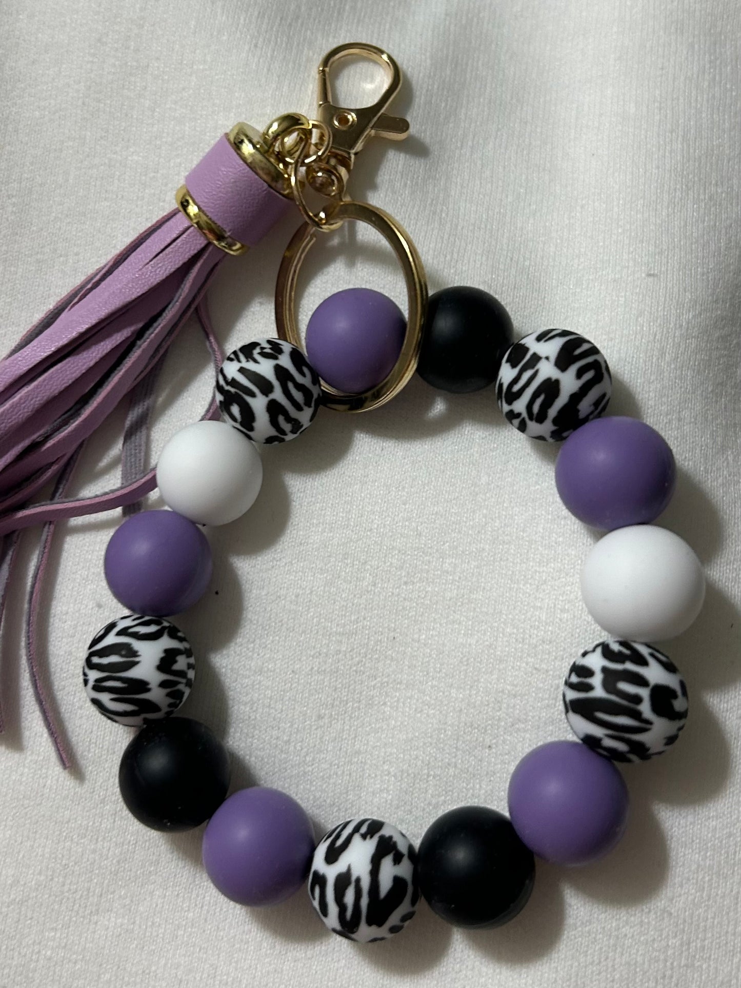 Silicone Bead Bracelet Keychain with Tassel