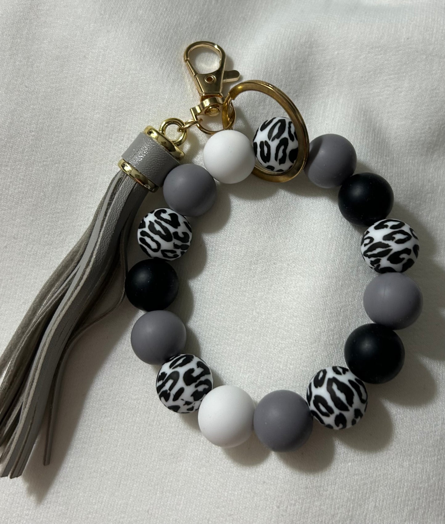 Silicone Bead Bracelet Keychain with Tassel