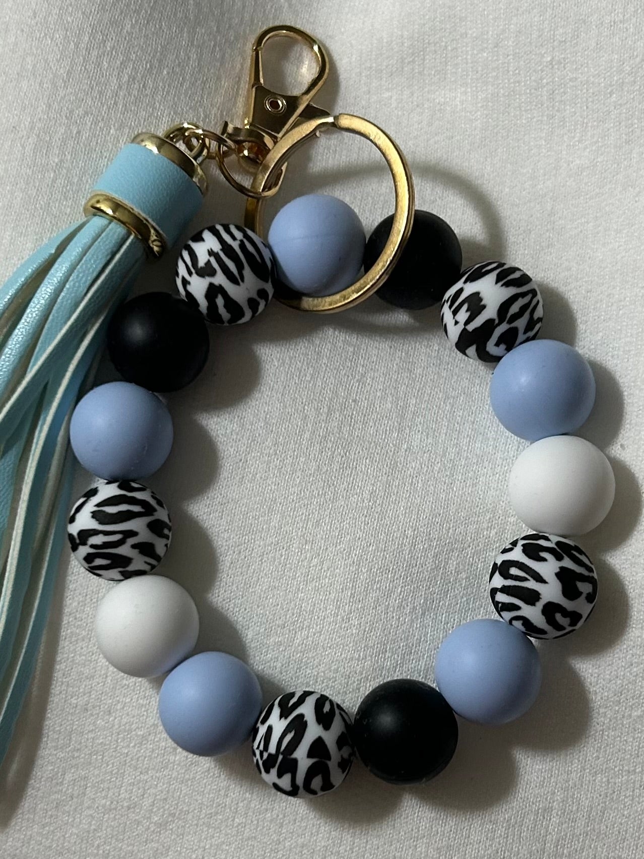Silicone Bead Bracelet Keychain with Tassel