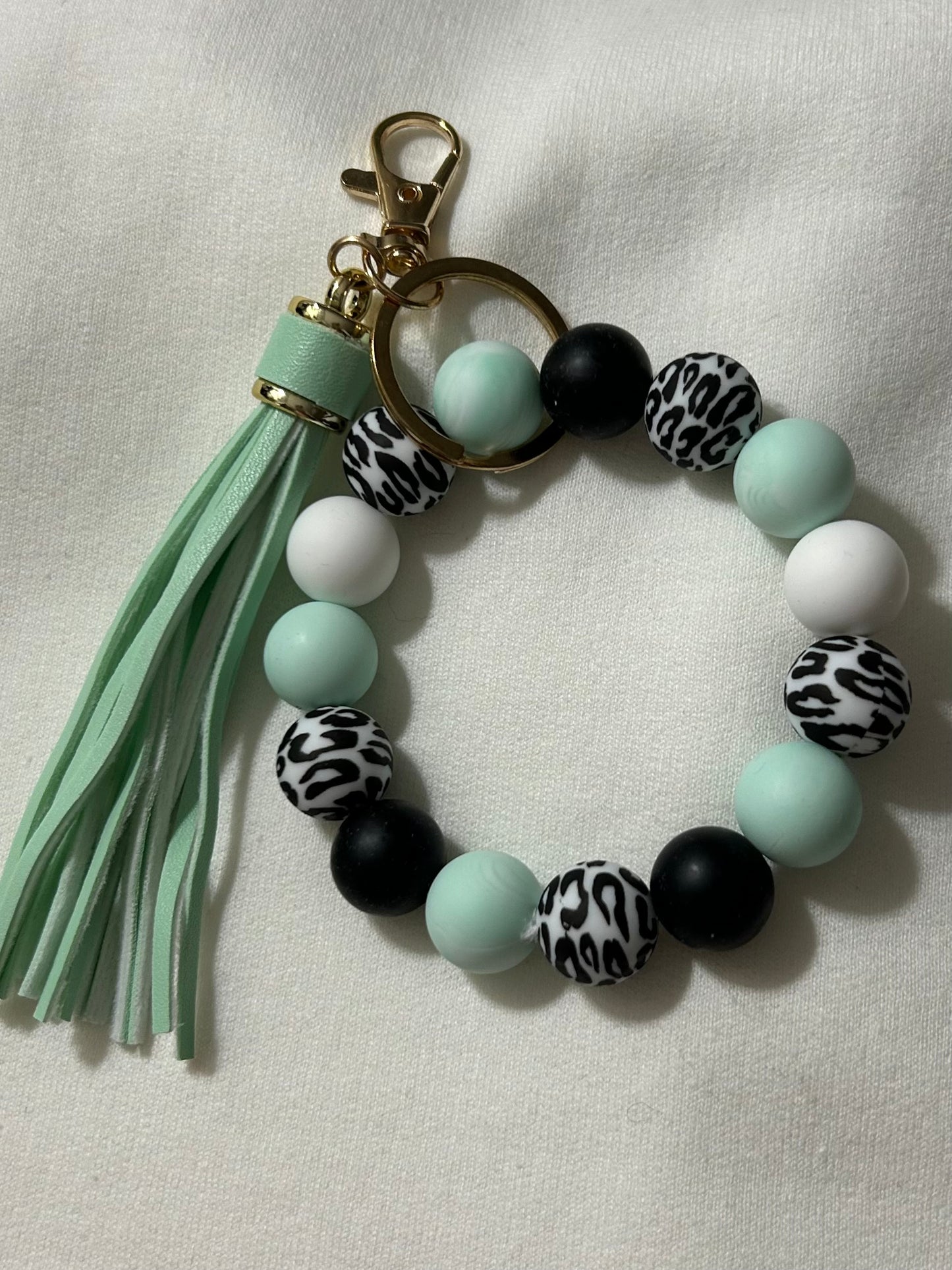 Silicone Bead Bracelet Keychain with Tassel