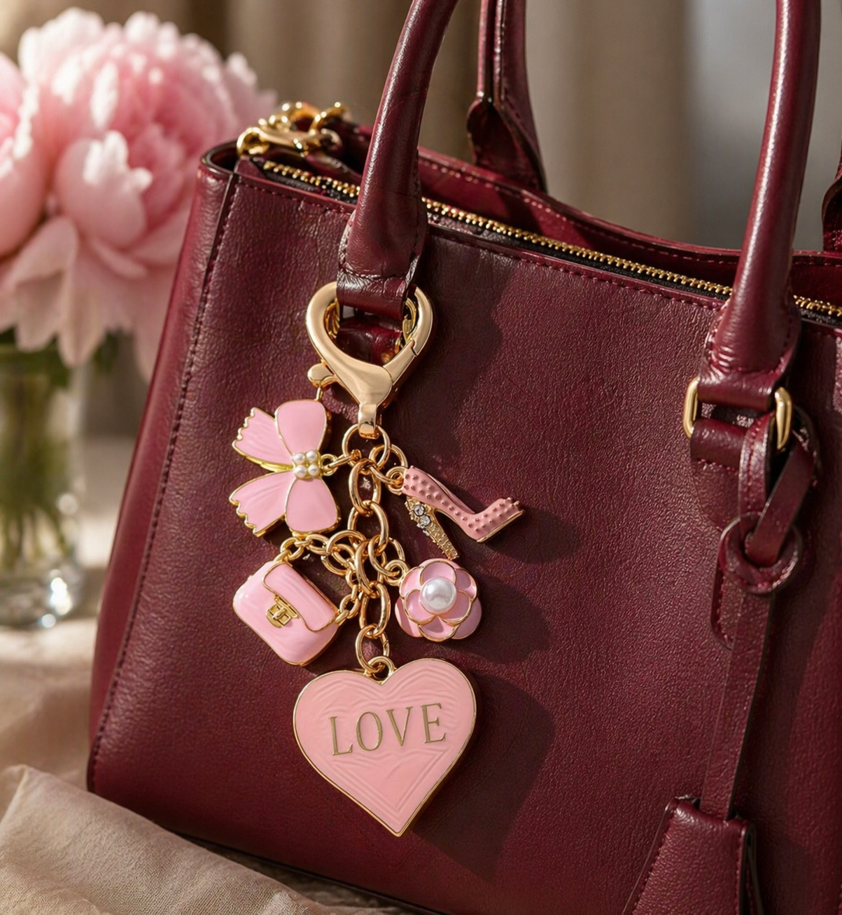 Pink Heart Girly Keychain